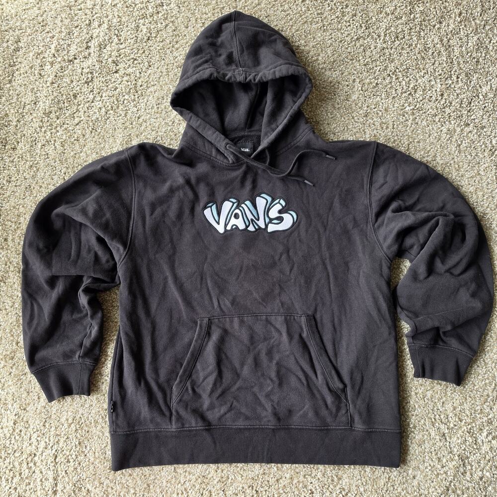 Vans Logo Embroidered Pullover Hoodie - Mens Medium - Black
